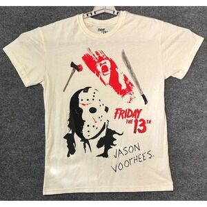 Friday the 13th Jason Voorhees Horror Movie Graphic T-Shirt Mens Medium Cream